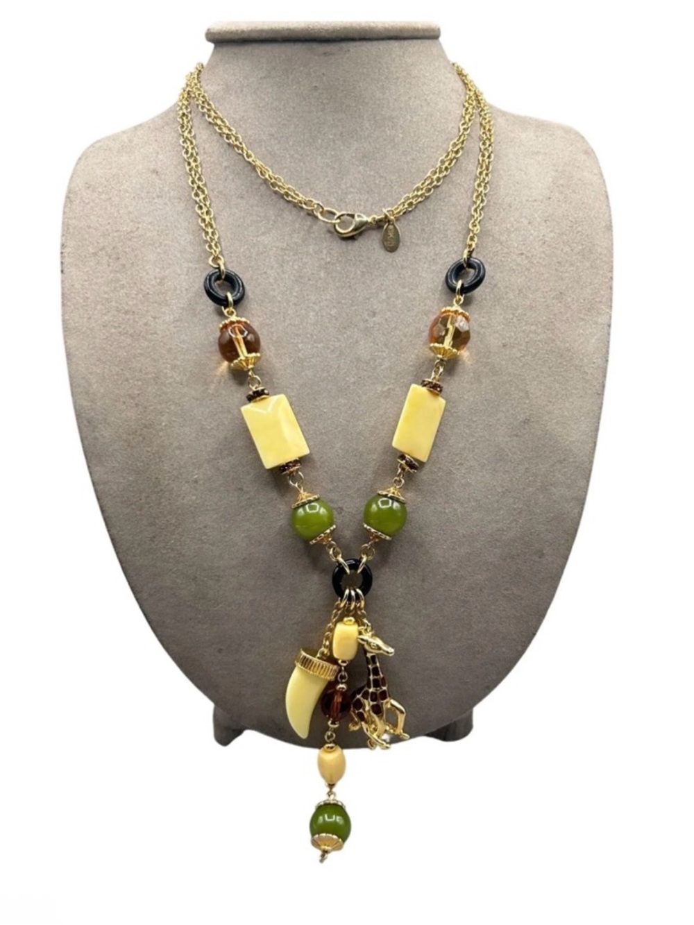 KJL Charm Necklace Giraffe Africa Ethnic Design Beaded Vintage